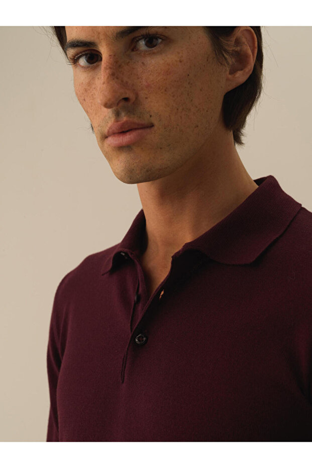 Erkek Bordo Polo Yaka Regular Fit Basic Kazak - 2
