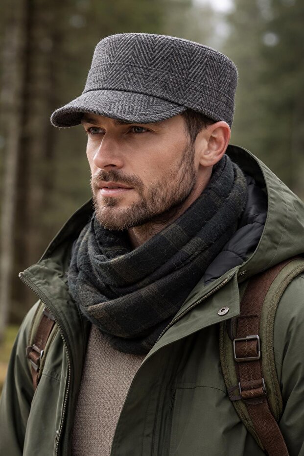 Men's Herringbone Patterned Wool Castro Hat - 1