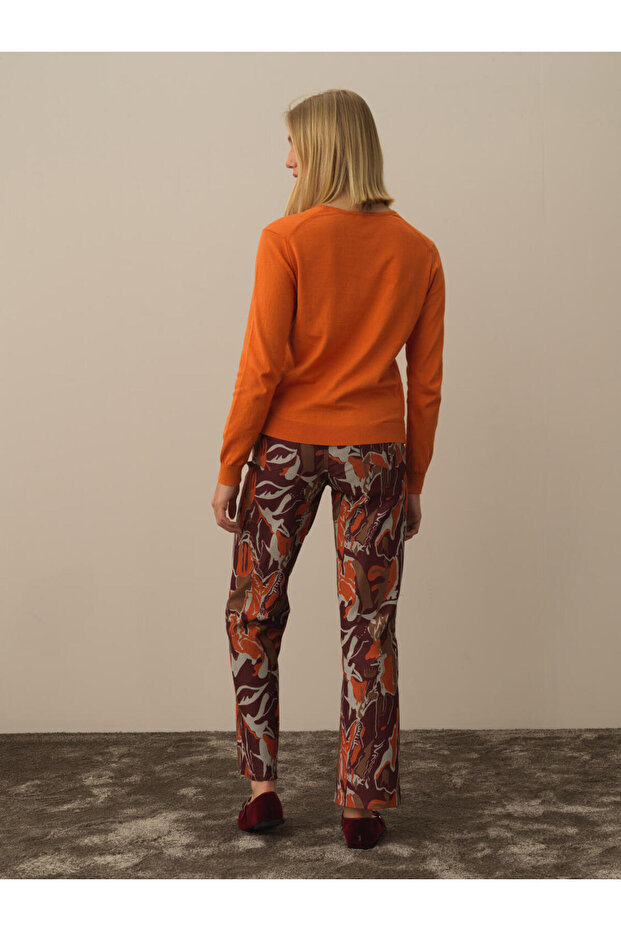 Kadın Turuncu Regular Fit Basic Kazak - 3