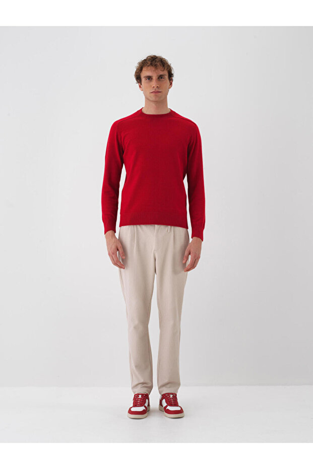 Male Kırmızı Yünlü Basic Kazak - 5