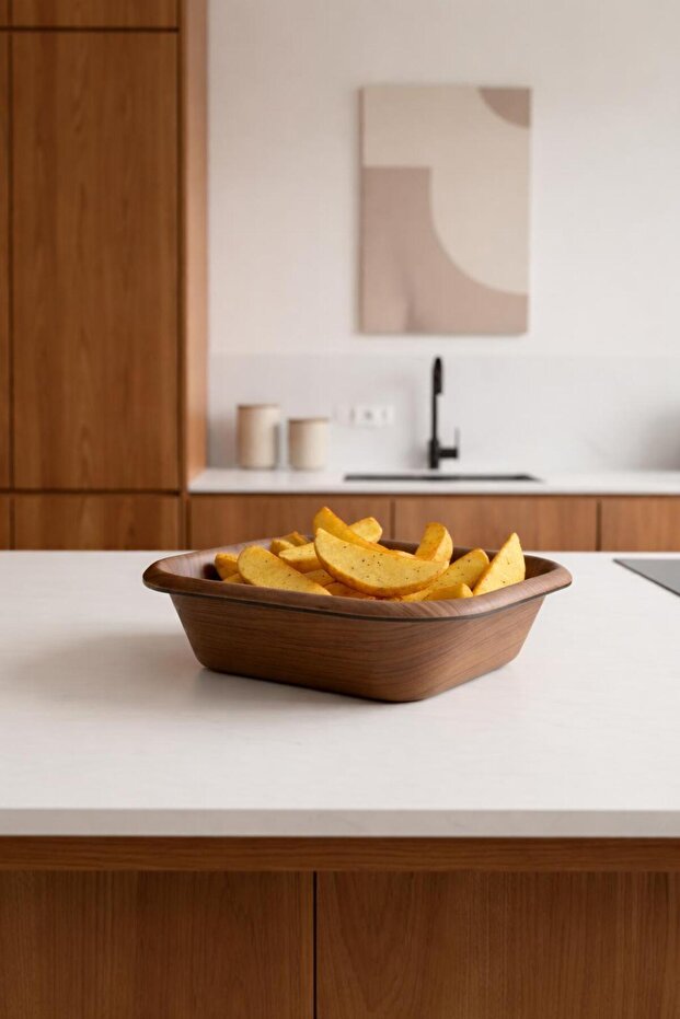 سلة مستطيلة متعددة الأغراض بمظهر خشبي - 1