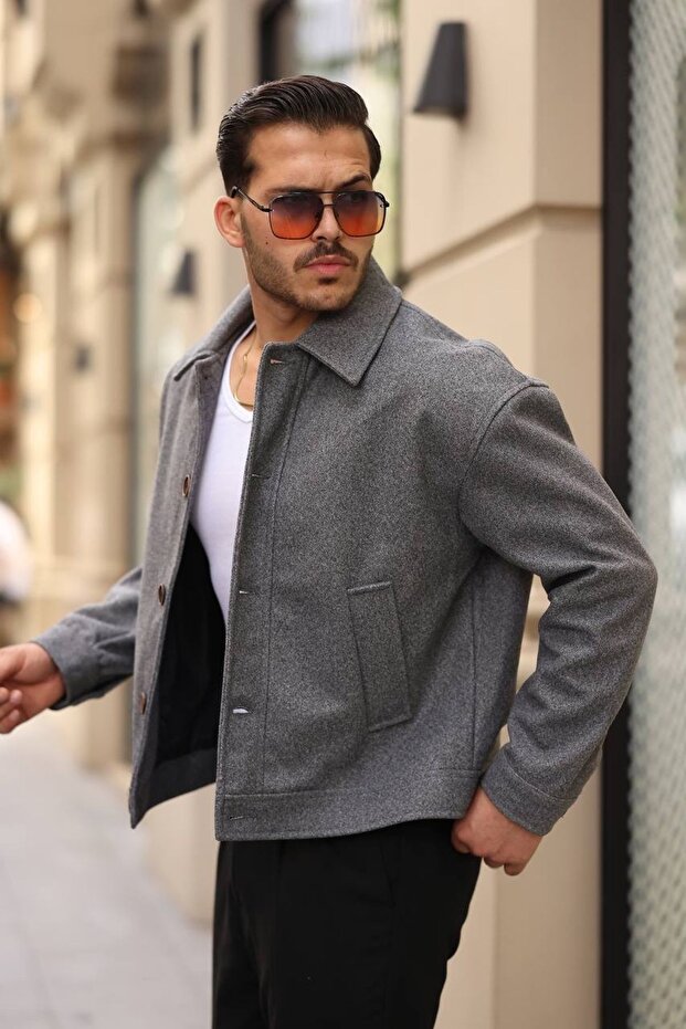 Oversize Kaşe Erkek Bomber Ceket - 3