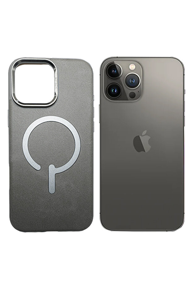 جراب جلدي فاخر للآيفون (رمادي تيتانيوم، آيفون 15 برو) - 1