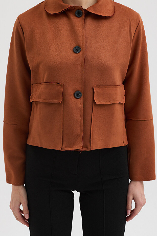 Tile Buttoned Suede Short Basic Jacket 6176 - 6
