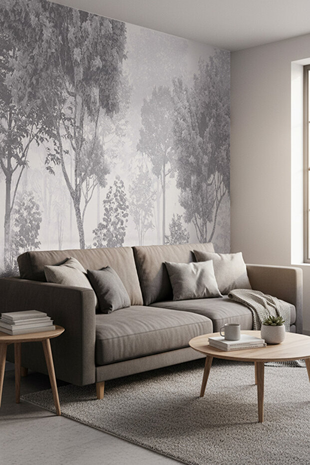 Sisli Orman Manzaralı Tek Parça Tekstil Duvar Kağıdı - 3