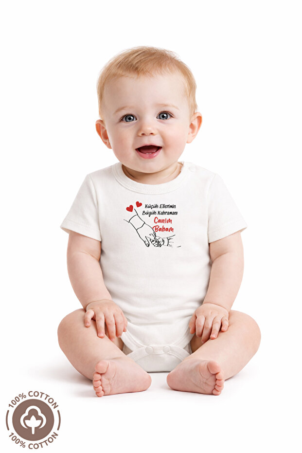 Special Design 100% Organic Cotton My Little Hands' Hero, My Dear Dad Printed Baby Bodysuit