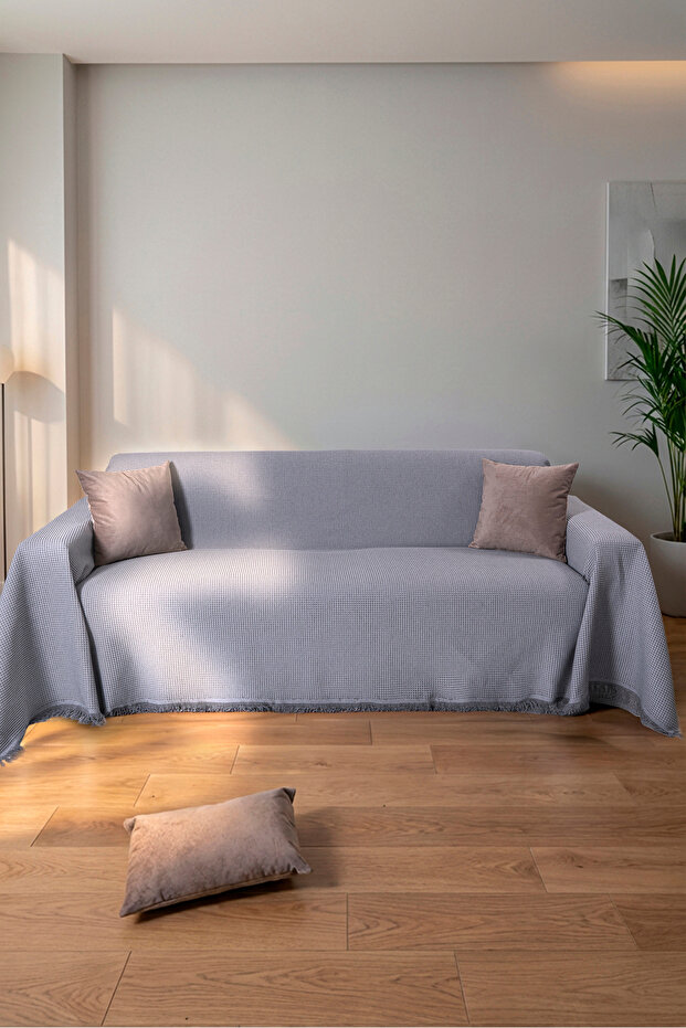 Cotton Textured Sofa Shawl 170X300 cm Battal Size – Fringed Tv Blanket & Decorative Sofa Cover