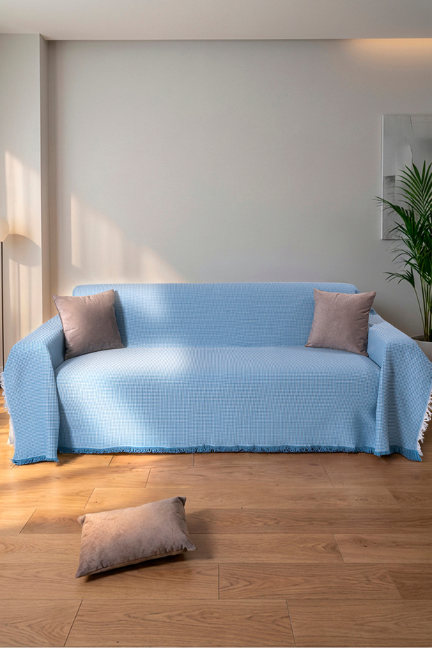 Cotton Textured Sofa Shawl 170X350 cm Battal Size – Fringed Tv Blanket & Decorative Sofa Cover