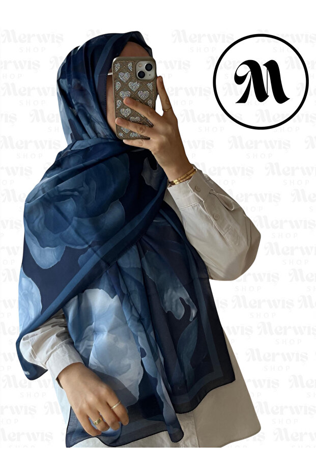 Lotus Pattern Soft Navy Blue Shawl