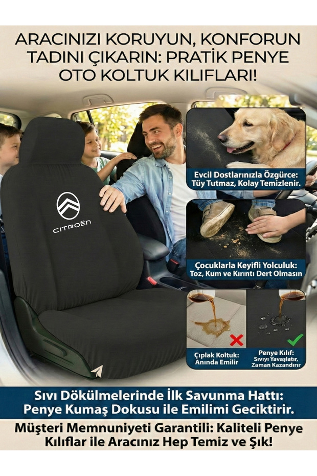 Seat Protection Set Compatible with Citroen C2 Quick Use - 5
