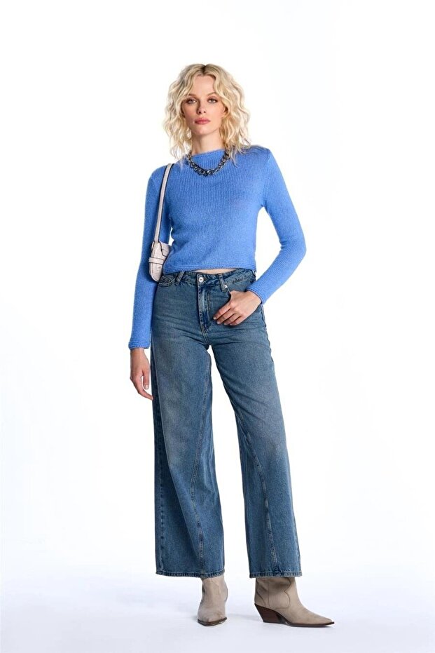 Mavi Triko Crop Kazak - 4