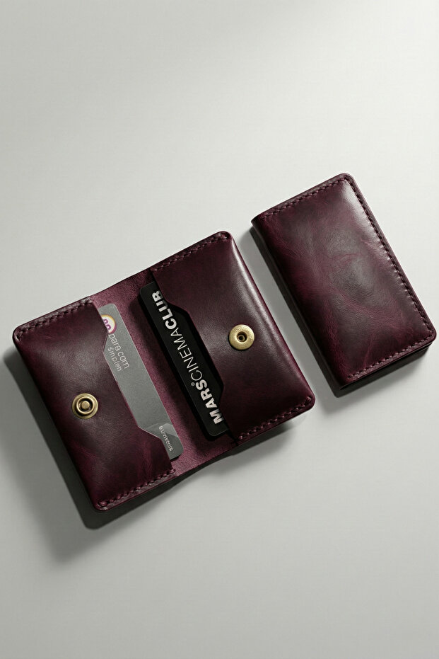 Genuine Leather Card Holder Purple Xfoldx Slim Business Card Holder Mini Wallet Handmade Gift