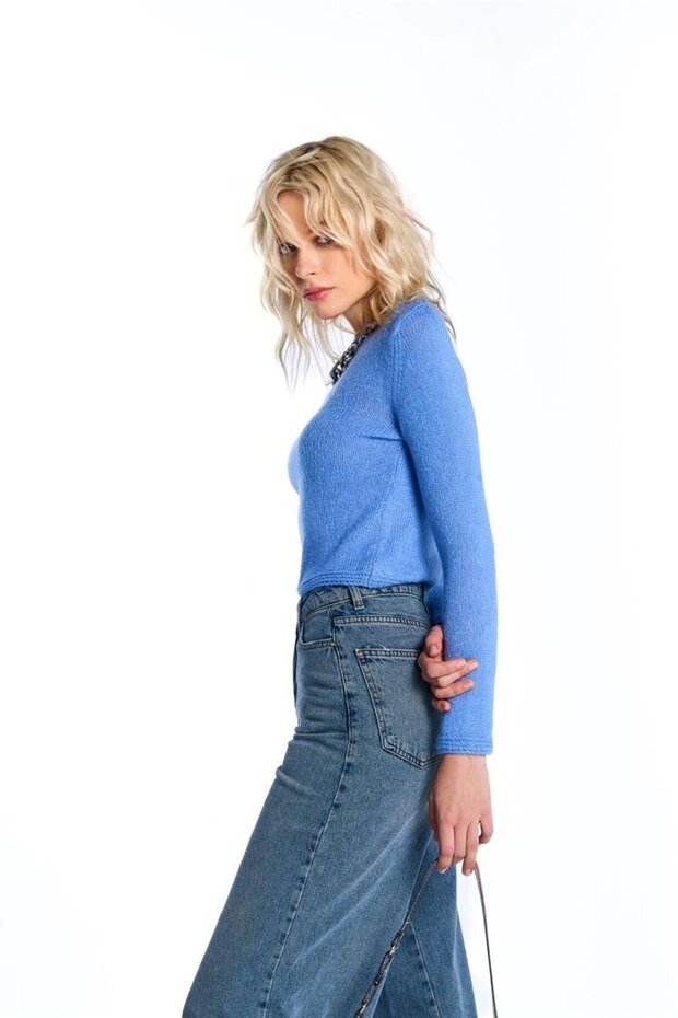 Mavi Triko Crop Kazak - 3