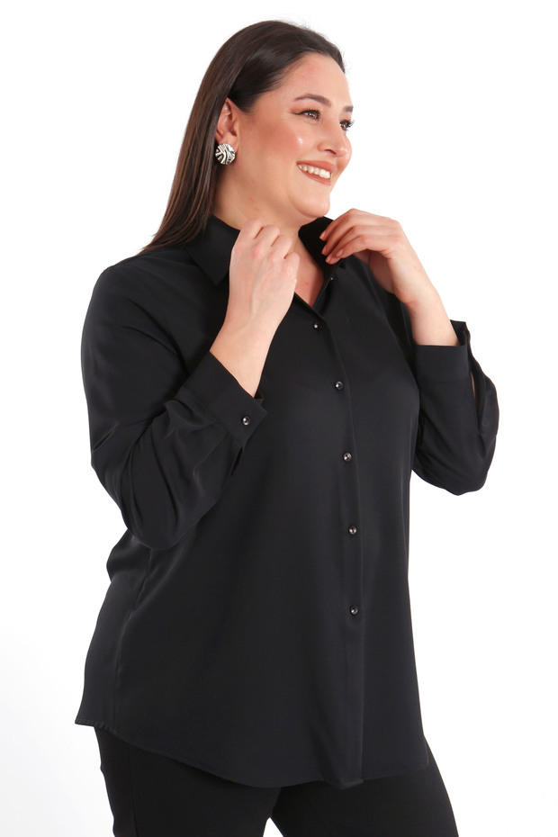 Trend42plus Büyük Beden Basic Siyah Gömlek - 3