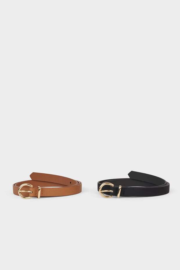 Women's Faux Leather 2-Piece Casual Belt G0598Axns