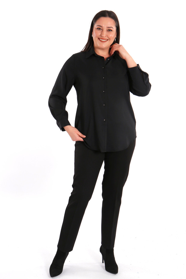 Trend42plus Büyük Beden Basic Siyah Gömlek - 4