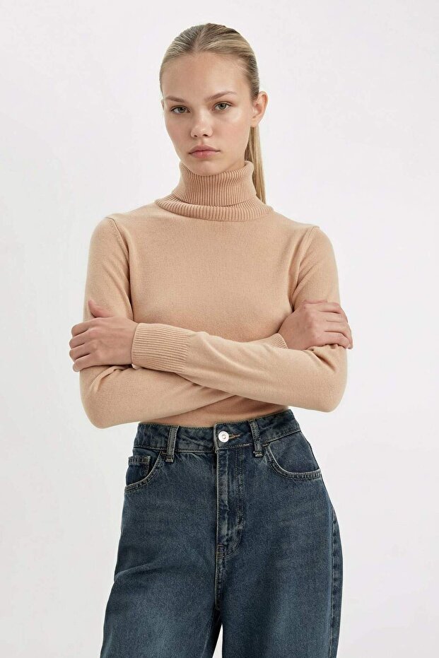 Regular Fit Soft Textured Turtleneck Basic Plain Strickpullover H1651az24wn - 3