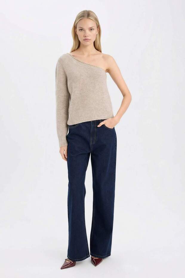 Regular Fit Tek Omuzlu Basic Düz Triko Kazak E2308AX24WN - 2