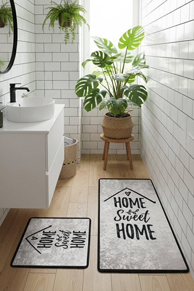Casa Set of 2 Bathroom Mat Set Non-Slip Toilet Seat Set