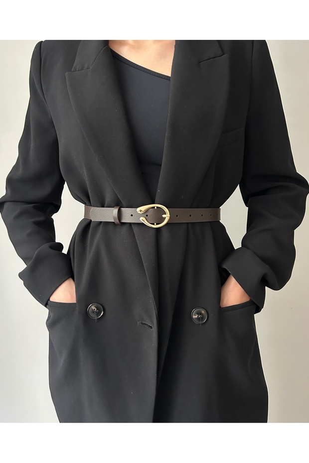 Impress Half Ring Patterned Women's Gold Buckle Belt Jacket Belt Dress Belt Trouser Belt