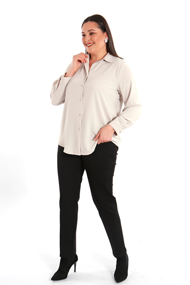 Trend42plus Büyük Beden Basic Bej Gömlek - 3