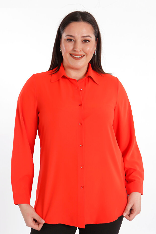 Trend42plus Büyük Beden Basic Mercan Gömlek - 5
