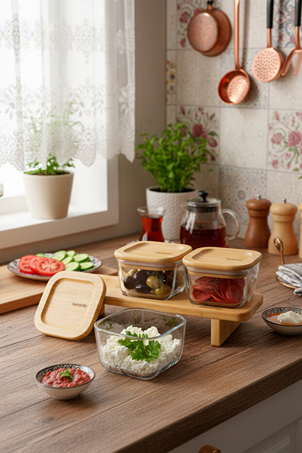 Lunaya 3'lü Bambu Standlı Kahvaltılık Orta - 4