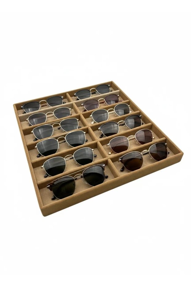 Domestic Production Havana Model Suede Fabric Milky Coffee Color 38cm /36 cm Glasses Display Drawer Stand
