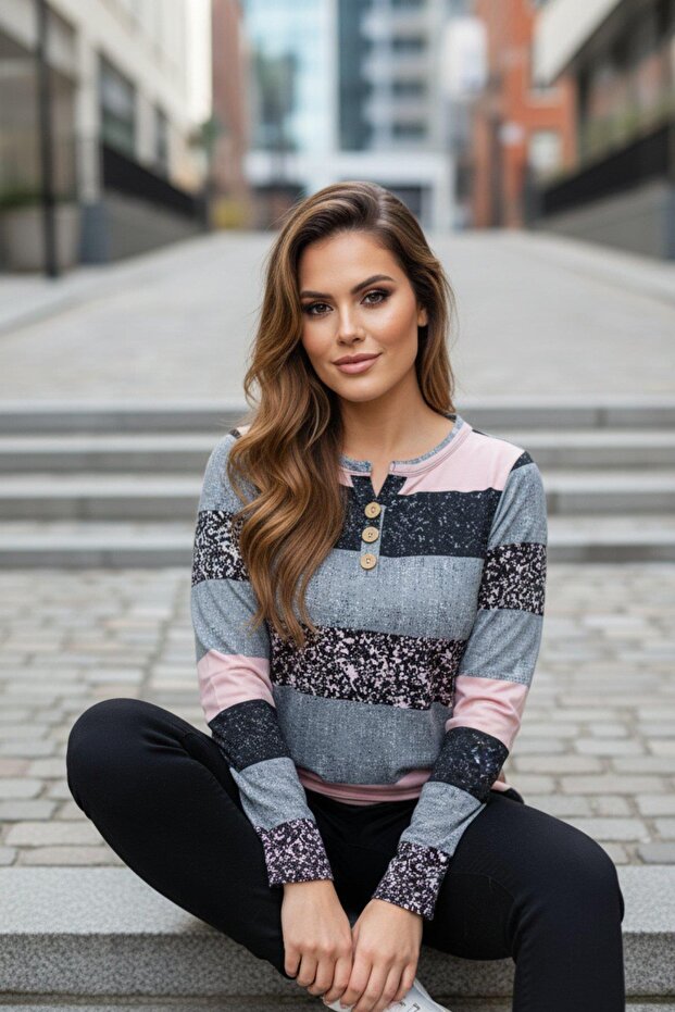 بلوزة سوبرم مزخرفة بأزرار - وردي - 2