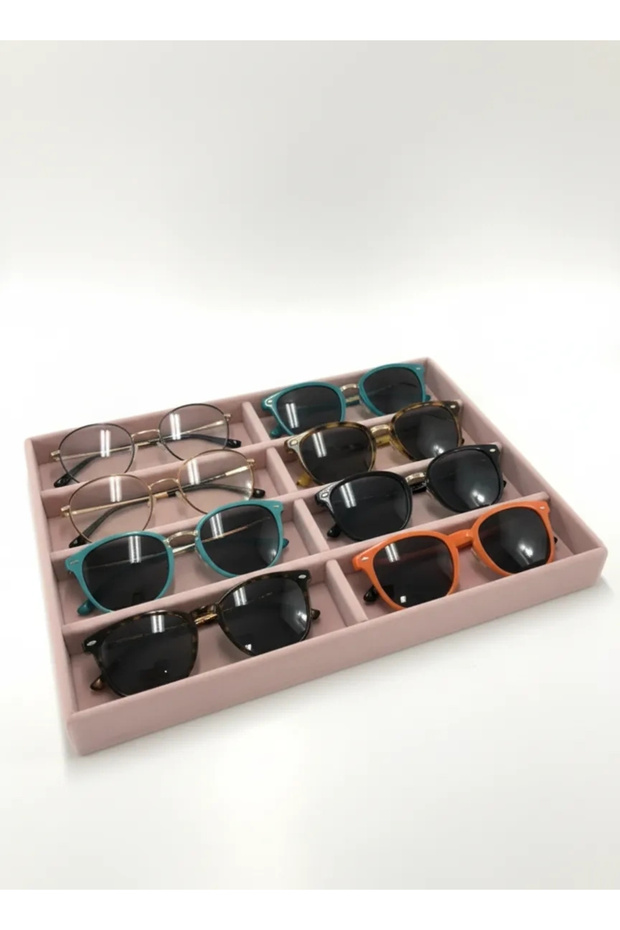 Domestic Production New York Model Suede Fabric Pink Color Compartmented Drawer Glasses Stand