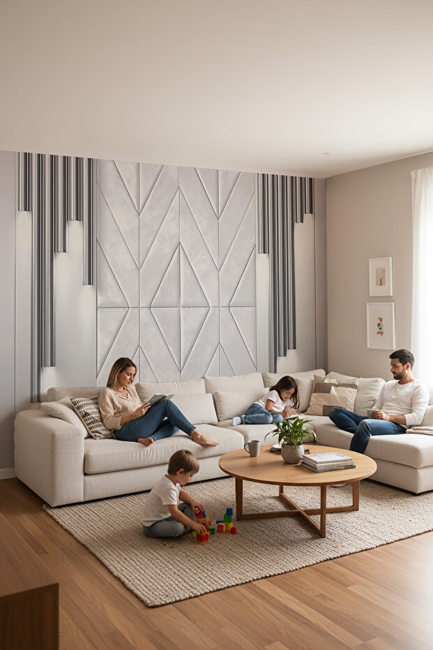 Şık Geometrik Panel Desenli Tekstil Duvar Kağıdı - 2