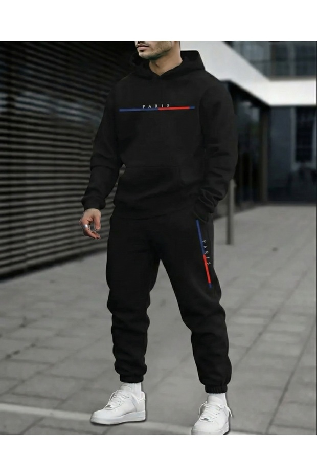 Paris Printed Top and Bottom Tracksuit Set Oversize Hooded