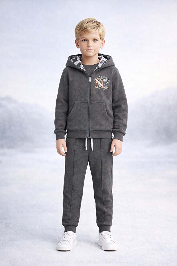 Anthracite Boy's Hooded Sweatshirt Pants 2-Piece Tracksuit Set 1-5 Years Old
