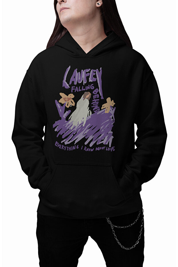Unisex Laufey Falling Behind Printed Hooded Sweatshirt, Oversize Musician Printed Hoodie