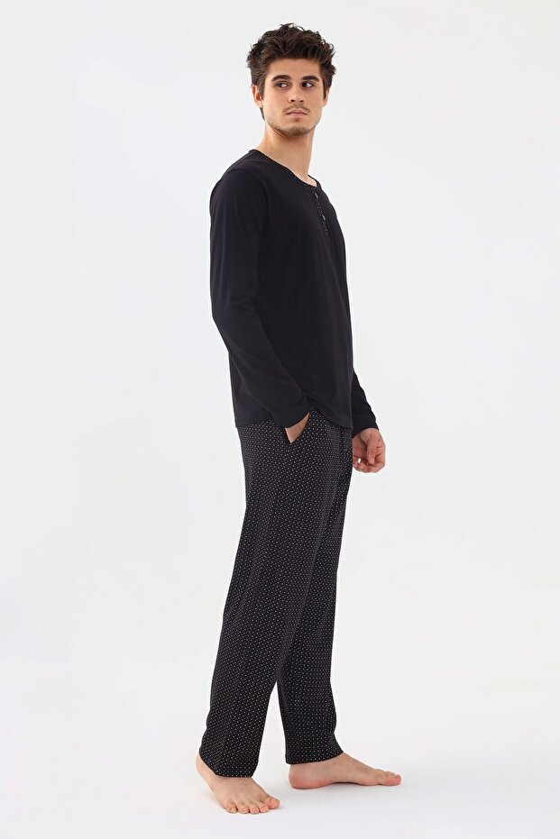 Men's Cotton, Lycra, Collar Buttoned and Pocket Detailed Pajama Set