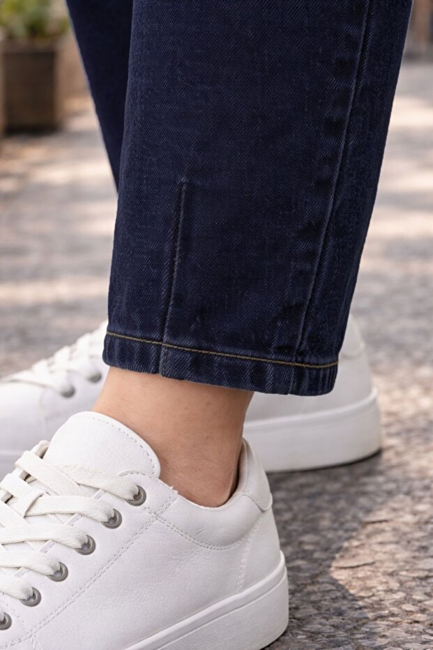 Nadmerná veľkosť Mom Fit Jean Tesné skladané flexibilné džínsové nohavice C600-tmavomodrá - 7