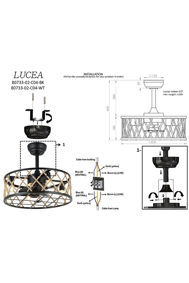 VANTONE 02 SİYAH 4'LÜ PLAFONYER PERVANELİ AVİZE - 2