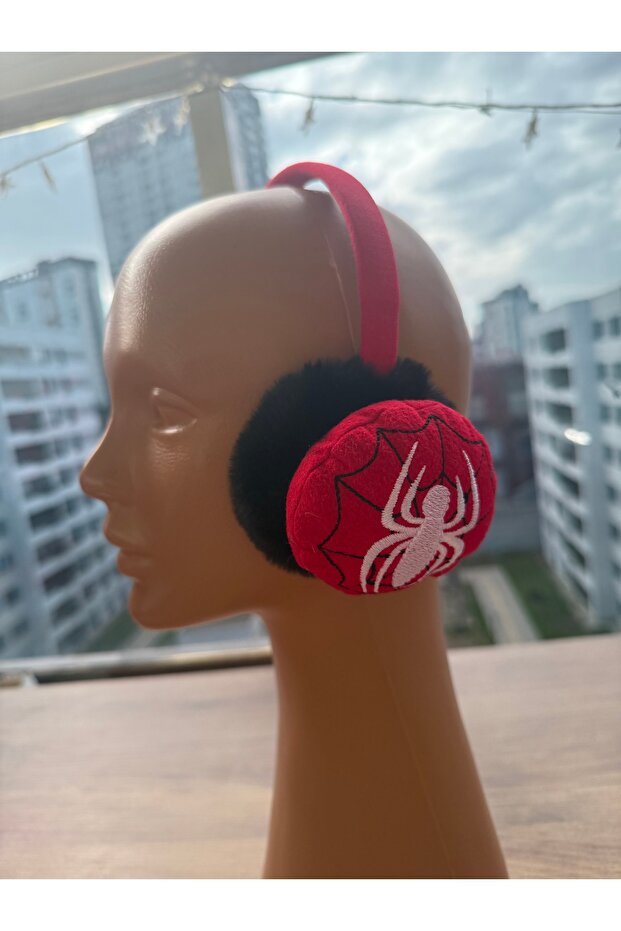 Winter-Proof, Ear-Covering, Boyish, Black and Red, Cute, Fluffy Plush Earmuffs