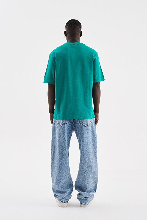 Erkek Basic Relaxed İnce Pamuklu Bnt. Yeşil Tişört - 5