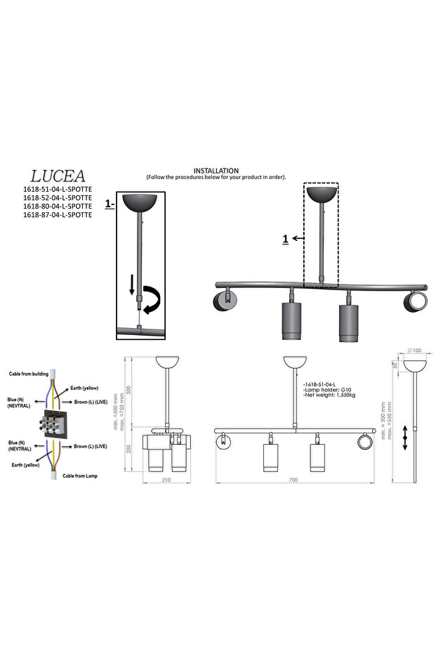 OTTE 4 LU KROM SIRALI AVİZE 4XGU10 - 2