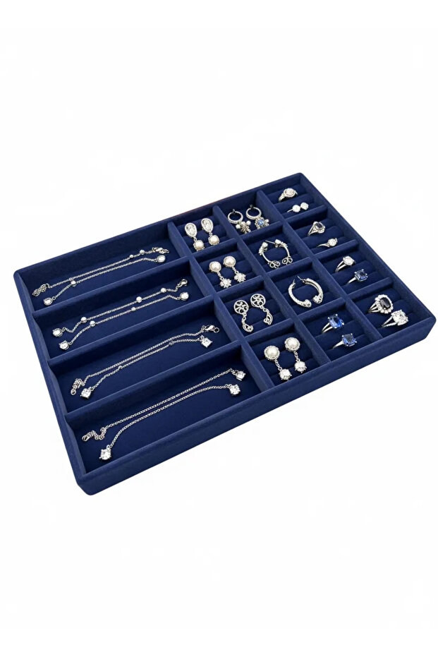 Paris Model Suede Fabric Navy Blue Color 34/24 cm Jewelry Display Drawer