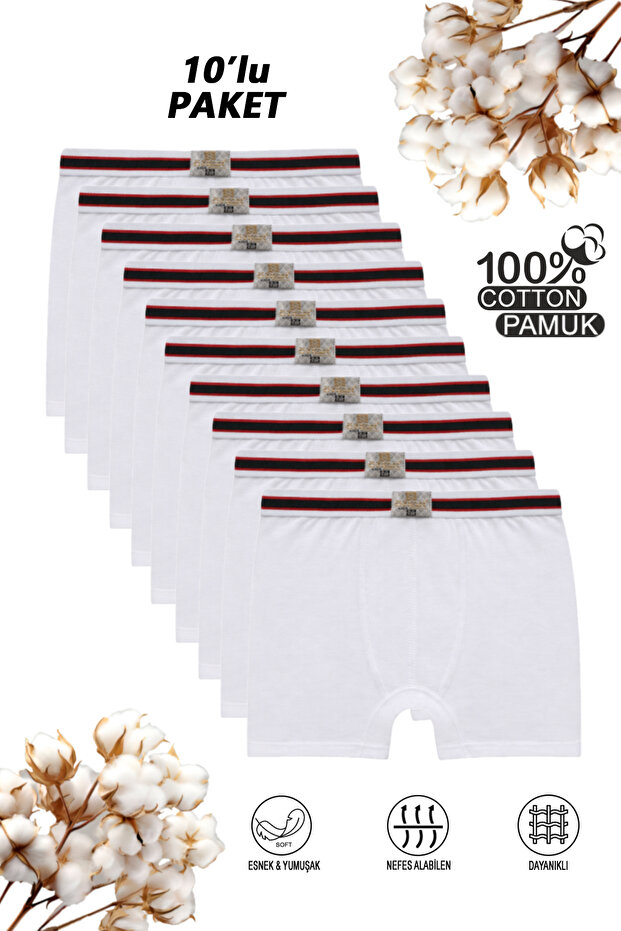 Özkan 0711 - 10 Pack Boys' Boxer Shorts 100% Cotton, Flexible and Soft