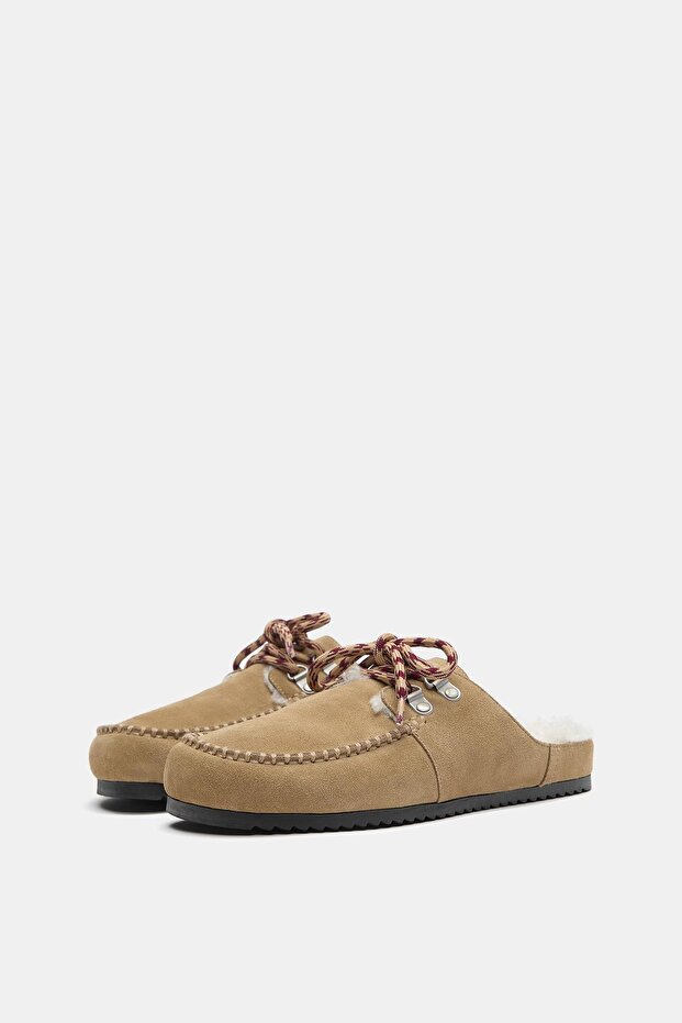 Bağcıklı yünlü deri sabo - 2