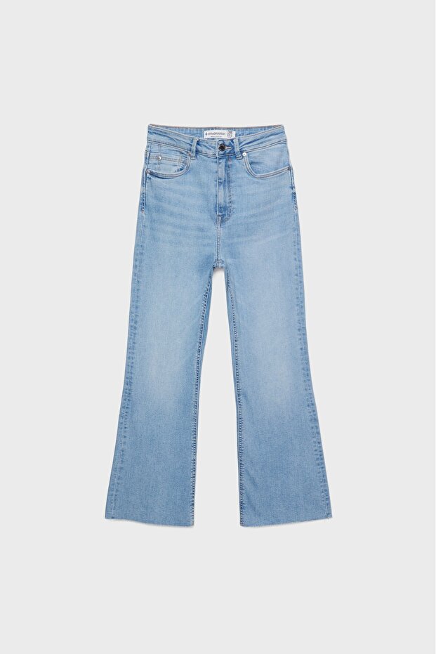 D78 Crop İspanyol paça jean - 5