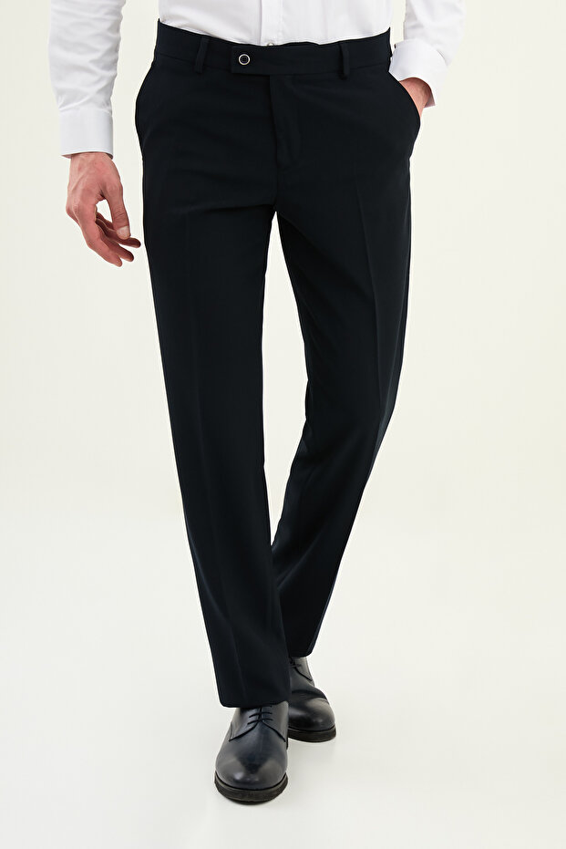 Düz Slim Fit Classic Men's Trousers Navy Blue - 38342.26Y