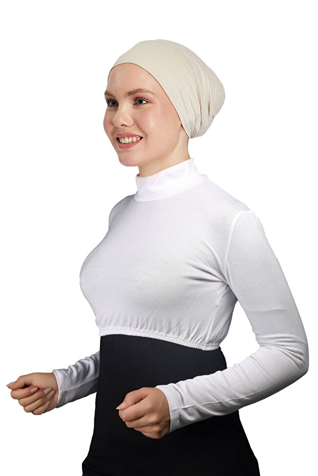 Long Sleeve Turtleneck Throated Lycra Combed Cotton Women's Half Body - White