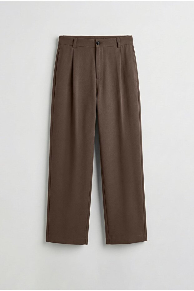 Men's Baggy Fit Fabric Trousers Brown