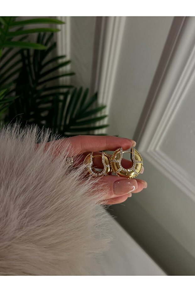 Taşlı Gold Küpe - 3