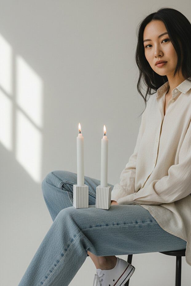 Mode | Elyapımı STRIPE BETON 2'Lİ ŞAMDAN SET