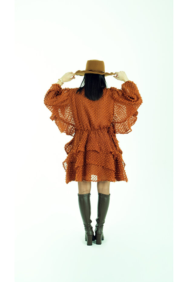 NOPELİ ELBİSE KİREMİT RENGİ - 6